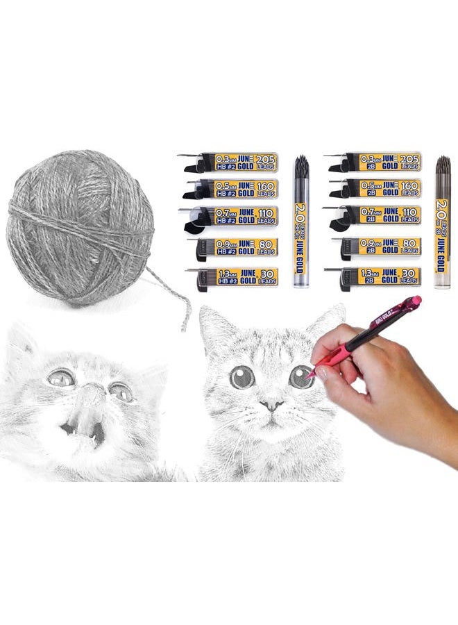 June Gold 640 Pieces, 0.5 mm 4B Lead Refills, 160 Pieces Per Dispenser, Fine Thickness, Break Resistant Lead/Graphite (Pack of 4 Dispensers) - Image 3