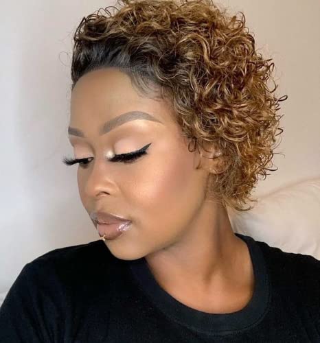 Profairsor Ombre Short Pixie Cut Lace Front Wigs Human Hair for Black Women 150 Density Short Curly Lace Front Wigs Human Hair 13x1 Transparent Pixie Cut Lace Wig Pre Plucked Glueless Curly Lace Wig T30 - Image 2