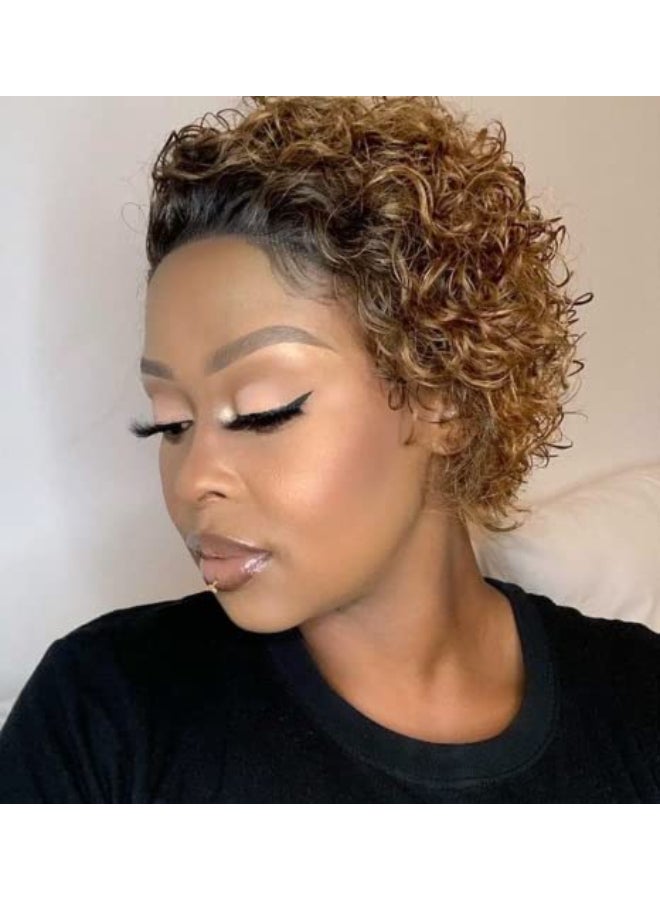 Profairsor Ombre Short Pixie Cut Lace Front Wigs Human Hair for Black Women 150 Density Short Curly Lace Front Wigs Human Hair 13x1 Transparent Pixie Cut Lace Wig Pre Plucked Glueless Curly Lace Wig T30 - Image 1