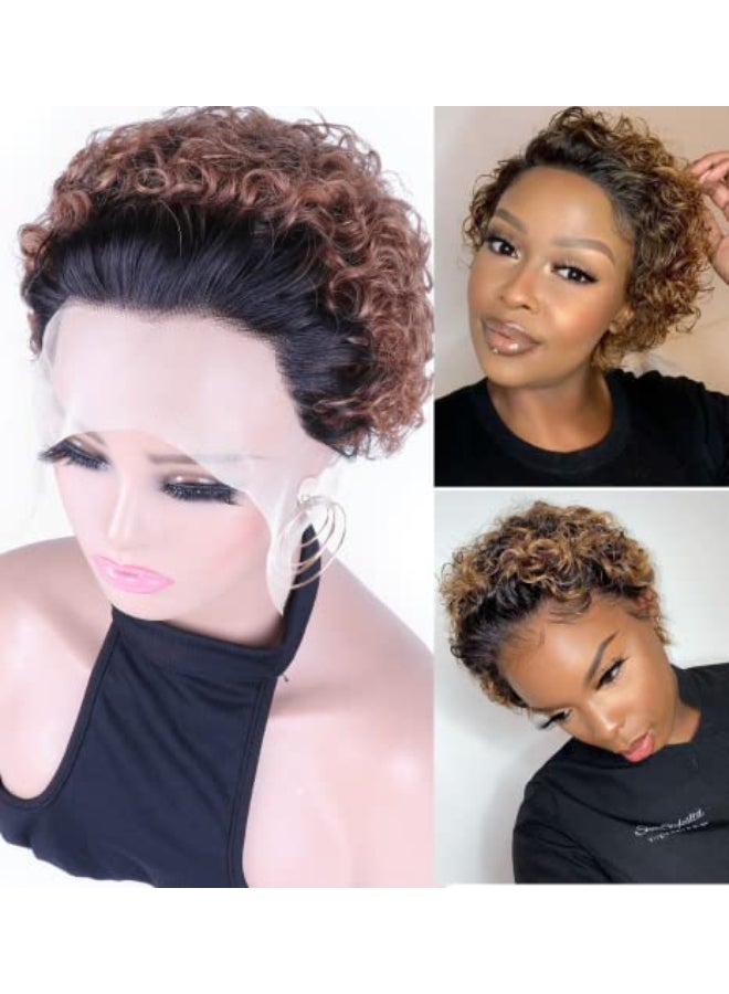 Profairsor Ombre Short Pixie Cut Lace Front Wigs Human Hair for Black Women 150 Density Short Curly Lace Front Wigs Human Hair 13x1 Transparent Pixie Cut Lace Wig Pre Plucked Glueless Curly Lace Wig T30 - Image 4