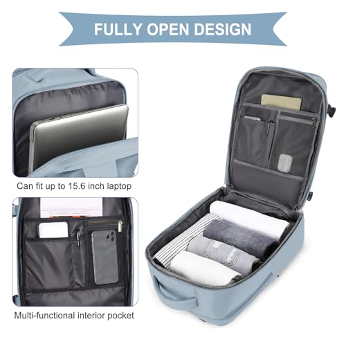 coowoz Large Travel Backpack For Women Men,Carry On Backpack Flight Approved,Hiking Backpack Waterproof Outdoor Rucksack Casual Daypack Fit 15.6 Inch Laptop Shoes Compartment,30L (Gray Blue) - Image 5