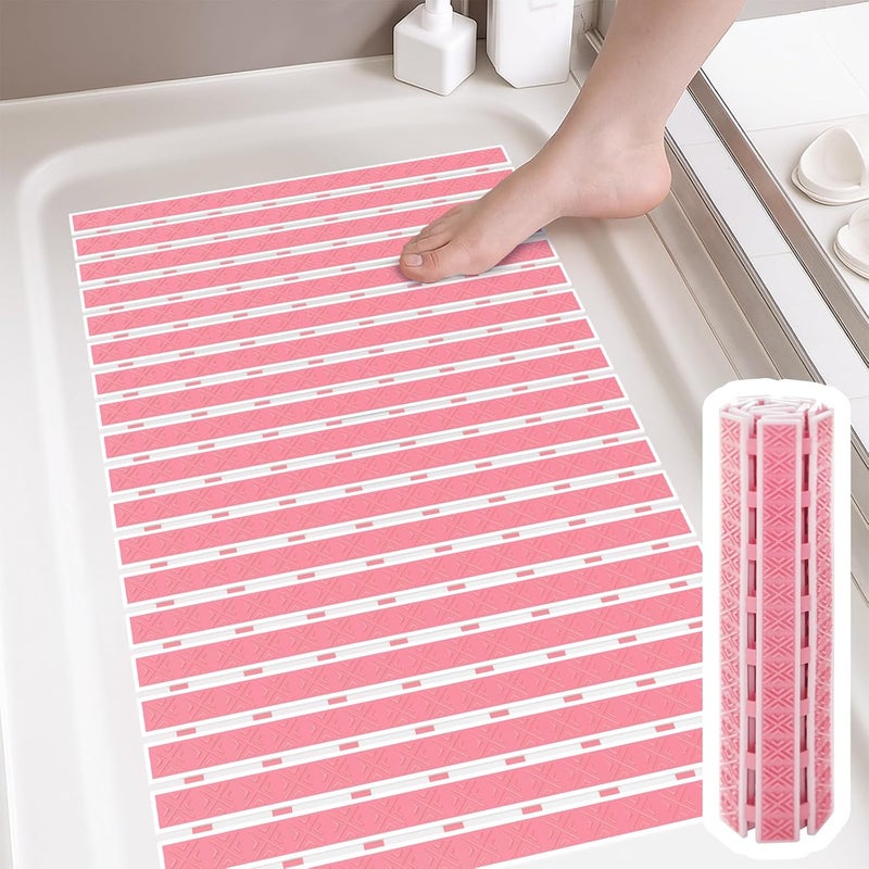 Matace Non Slip Rubber Bathtub & Shower Mat with Suction Cups, Thick Textured Surface, Fast Drain and Upright Drying Design, No Pooling Water for Better Hygiene, 27 x 16 Inch, Pink - Image 1