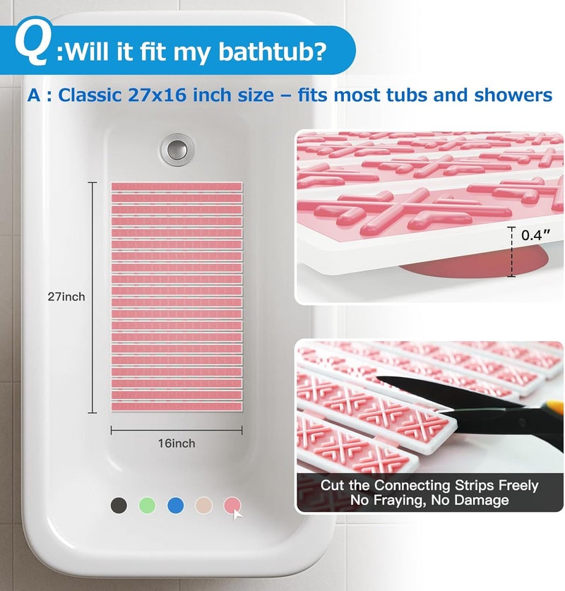 Matace Non Slip Rubber Bathtub & Shower Mat with Suction Cups, Thick Textured Surface, Fast Drain and Upright Drying Design, No Pooling Water for Better Hygiene, 27 x 16 Inch, Pink - Image 4