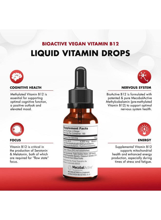 Pure Therapro Rx Bioactive Vegan Vitamin B12 Sublingual Liquid Supplement (4 Drops A Day For A 180Day Supply) B12 Liquid Vitamin Drops With Hydroxocobalamin Adenosylcobalamin & Methylcobalamin 1000 Mcg Per Drop - Image 4