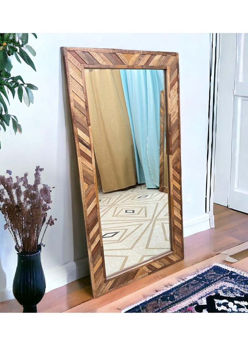 Wooden Twist Wooden Twist Nuzzle Traditional Rectangular Hand-Carved Mango Wood Decorative Wall Standing Frame Mirror (60 X 24 Inch)  - Image 1
