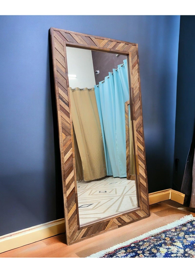 Wooden Twist Wooden Twist Nuzzle Traditional Rectangular Hand-Carved Mango Wood Decorative Wall Standing Frame Mirror (60 X 24 Inch)  - Image 2