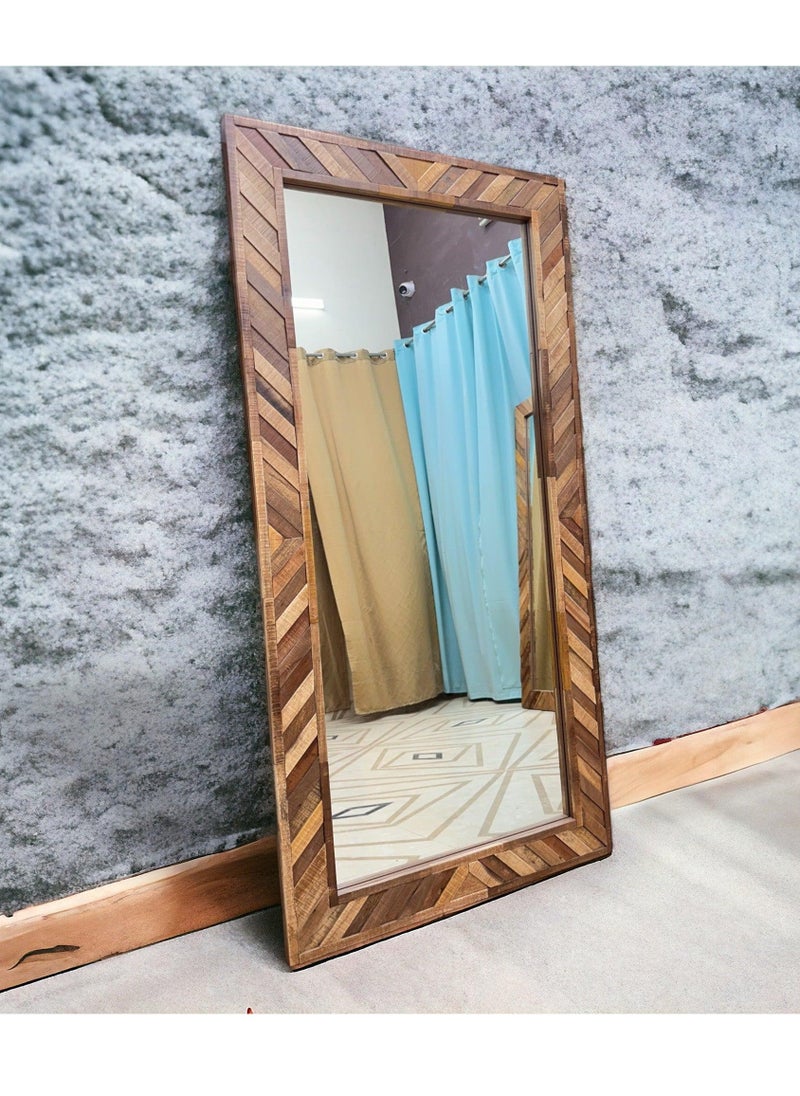 Wooden Twist Wooden Twist Nuzzle Traditional Rectangular Hand-Carved Mango Wood Decorative Wall Standing Frame Mirror (60 X 24 Inch)  - Image 3