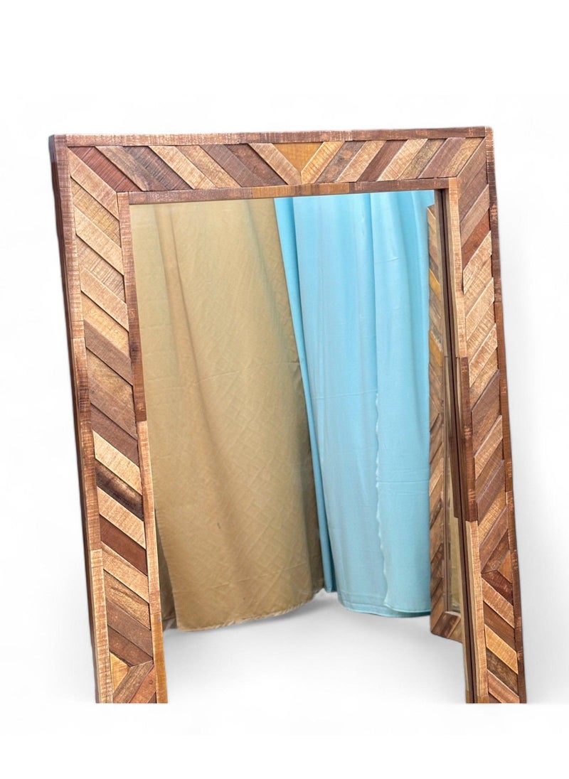 Wooden Twist Wooden Twist Nuzzle Traditional Rectangular Hand-Carved Mango Wood Decorative Wall Standing Frame Mirror (60 X 24 Inch)  - Image 5