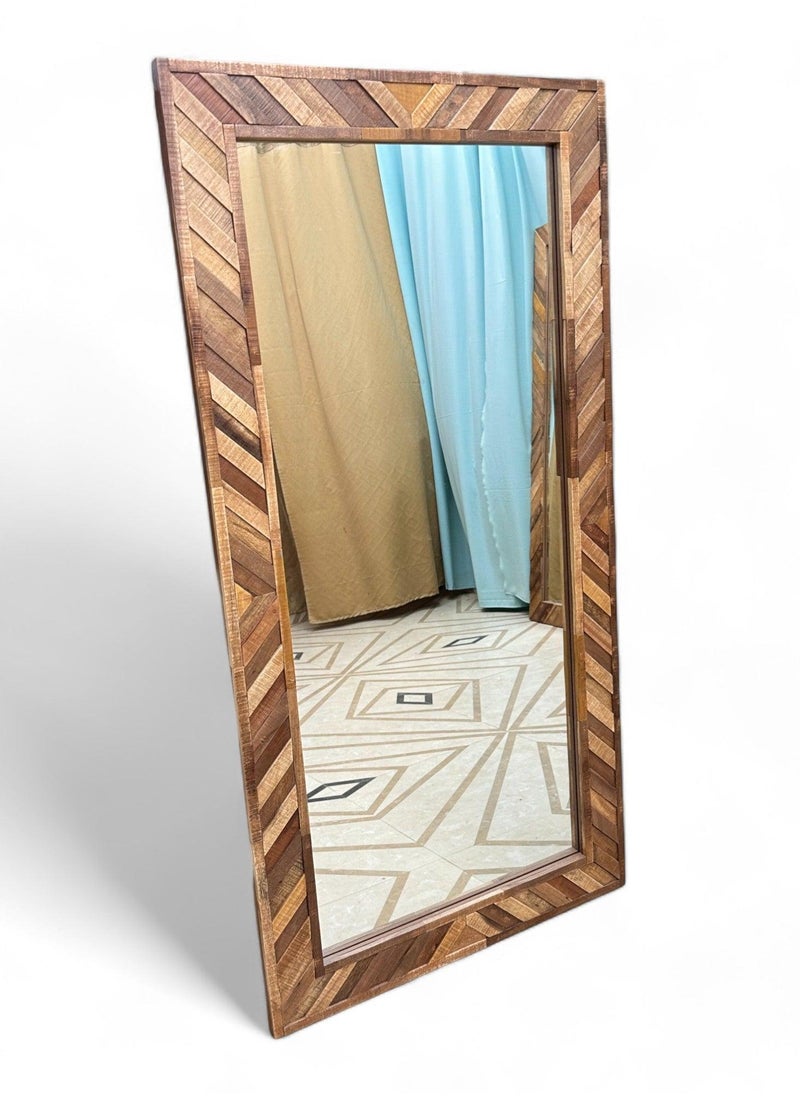 Wooden Twist - Wooden Twist Nuzzle Traditional Rectangular Hand-Carved Mango Wood Decorative Wall Standing Frame Mirror (60 X 24 Inch) - Image 1