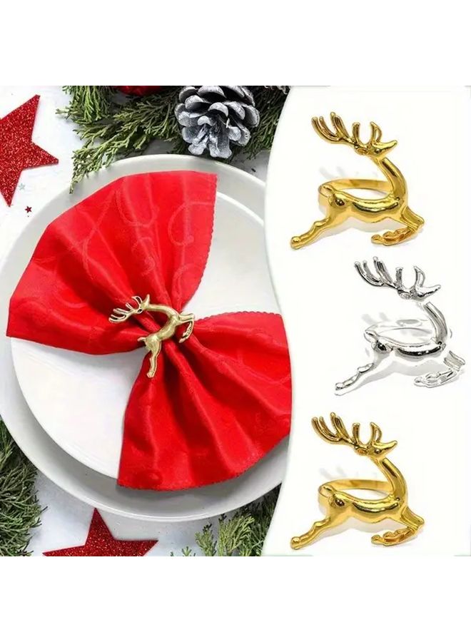 4 قطع من حلقات المناديل الفضية لشخصية الرنة لتزيين طاولة عيد الميلاد - Image 2