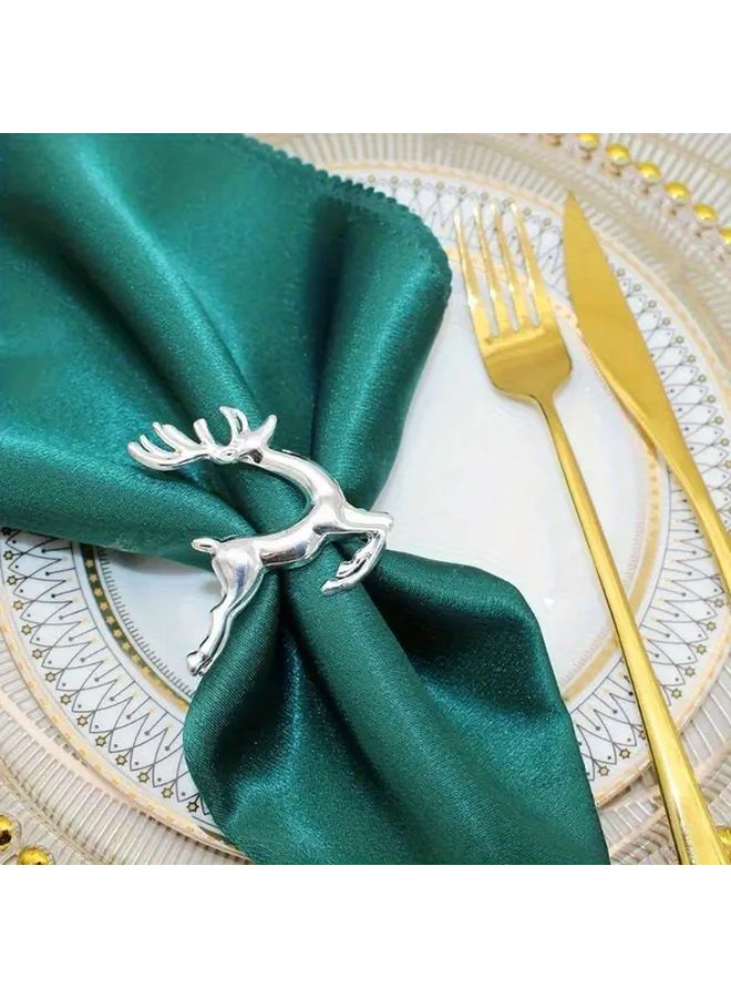 4 قطع من حلقات المناديل الفضية لشخصية الرنة لتزيين طاولة عيد الميلاد - Image 5