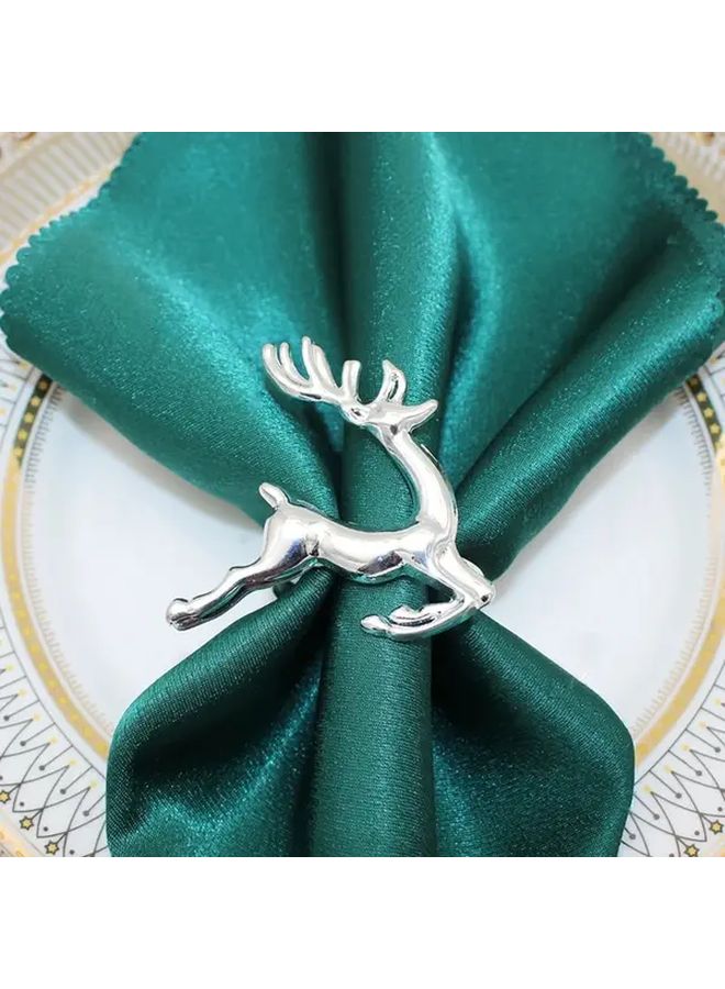 4 قطع من حلقات المناديل الفضية لشخصية الرنة لتزيين طاولة عيد الميلاد - Image 3