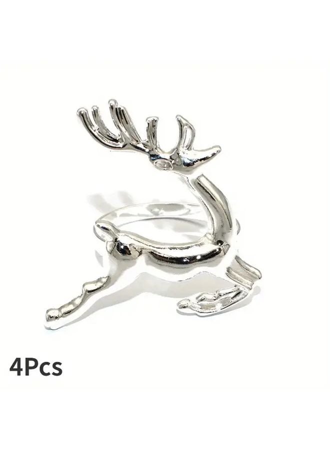 4 قطع من حلقات المناديل الفضية لشخصية الرنة لتزيين طاولة عيد الميلاد - Image 1