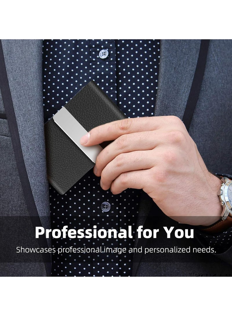 Oasisgalore Business Card Holder/Case with Premium PU Leather and Stainless Steel for Men and Women - Image 2