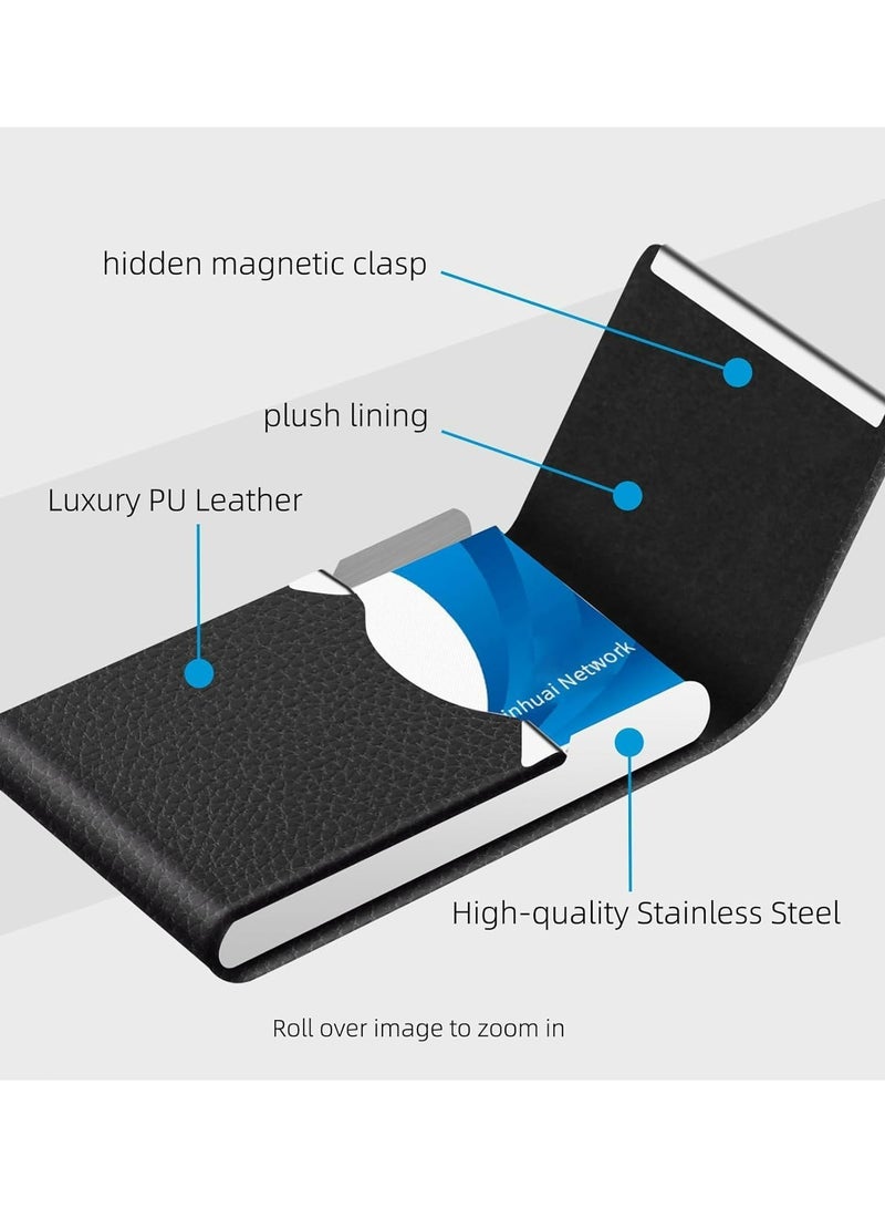 Oasisgalore Business Card Holder/Case with Premium PU Leather and Stainless Steel for Men and Women - Image 4