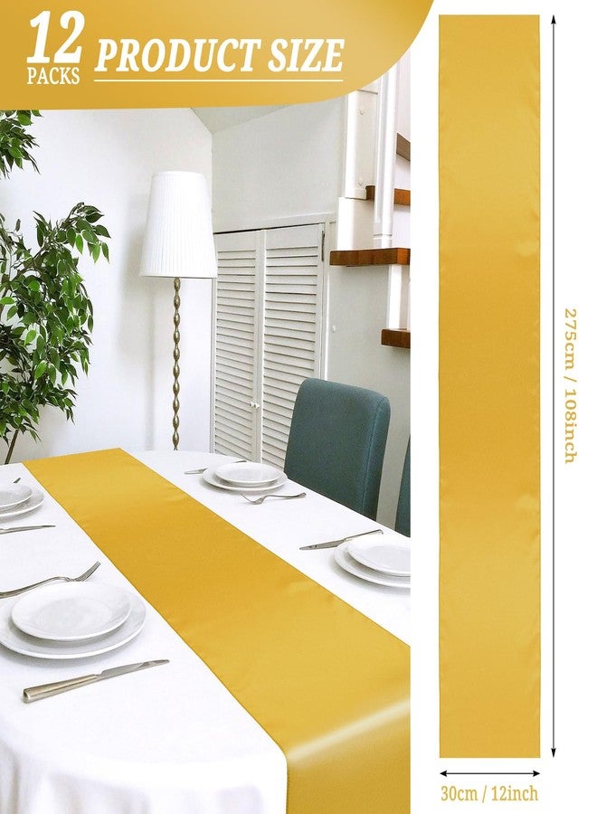 YMHPRIDE 12 Pack Gold Satin Table Runner 12 x 108 Inch Long Premium Table Runners, for Wedding Party Events Decoration, Birthday Parties, Banquets Decorations, Graduations, Engagements - Image 2