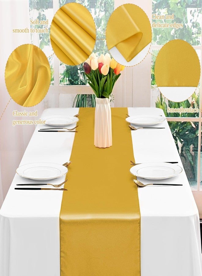 YMHPRIDE 12 Pack Gold Satin Table Runner 12 x 108 Inch Long Premium Table Runners, for Wedding Party Events Decoration, Birthday Parties, Banquets Decorations, Graduations, Engagements - Image 3