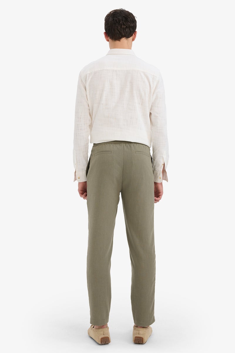 DeFacto Green Man Relax Fit Ankle Length Linen Look Trousers Casual - Image 3