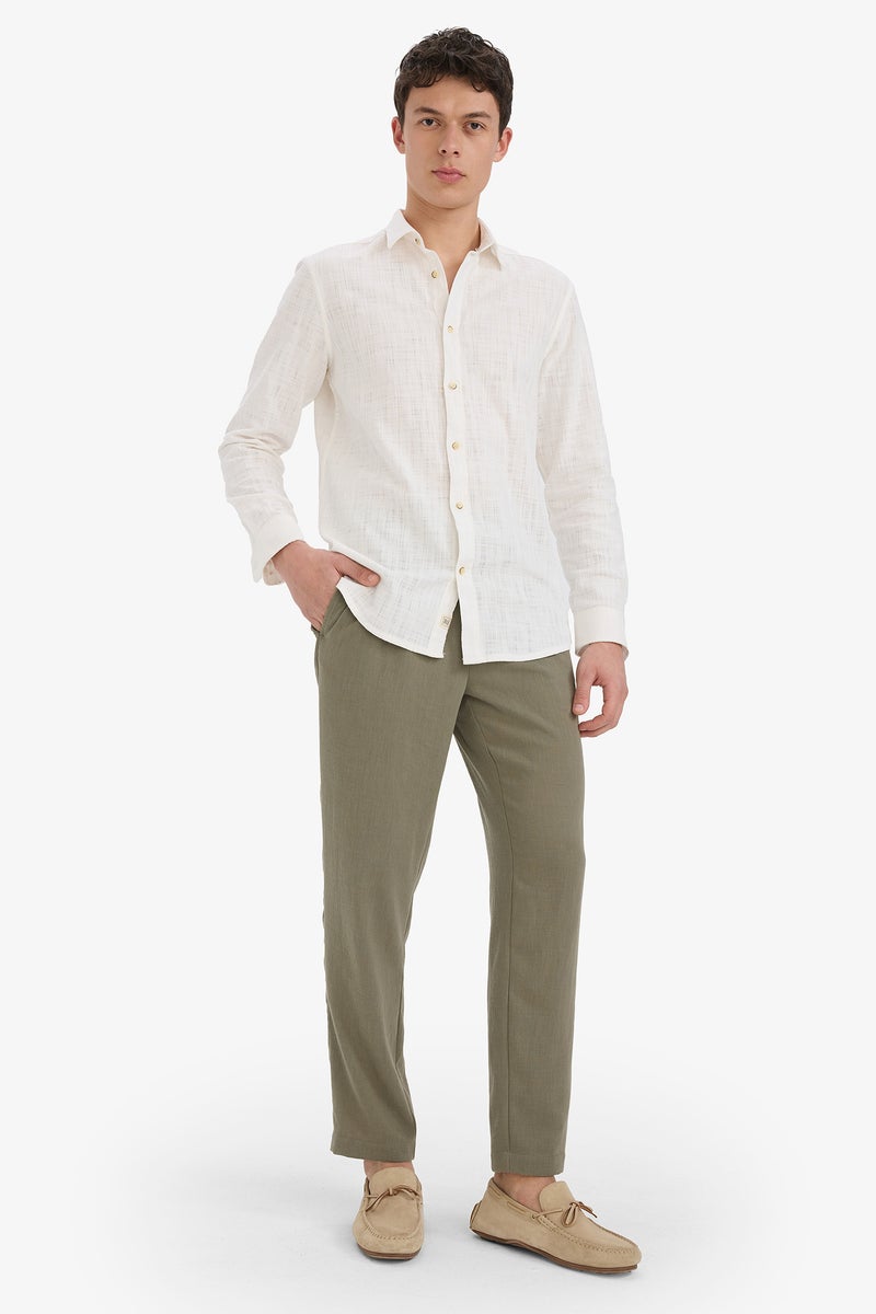 DeFacto Green Man Relax Fit Ankle Length Linen Look Trousers Casual - Image 1