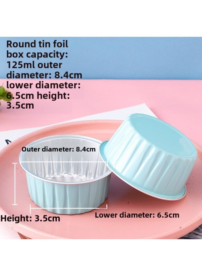 Household Aluminum Foil Tin Paper Box Air Fryer Special Disposable Cake Pudding Baking Mold Small Tin Paper Box Cup-Specifications:Tiffany Blue Round  125ml-Color:Without Cover  - Image 1