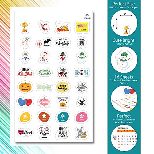STRIVE ZEN StriveZen Planner Stickers Pack - 512 Cute Stickers, 16 Sheets, Birthday, Self Expression, Doctor Appointment, Productivity, Holiday, Budget, Travel, Health, Daily Chores - Image 2