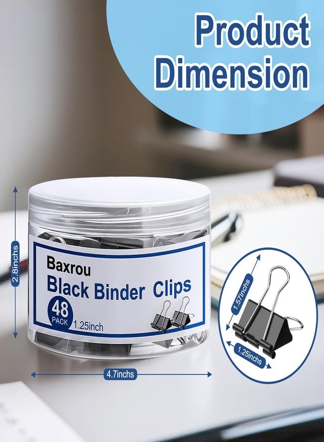 Baxrou Medium Binder Clips 1.25 Inch (48 Pack) with Container,Binder Clips Big Paper Clips Clamps for Office and Home Supplies, Black - Image 2