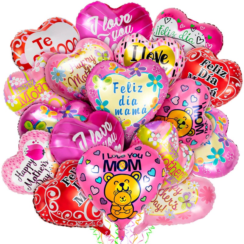 ZHBDMGK Mother Day Foil Balloons 24Pcs Premium Happy Mothers Day Balloons Large Size Best Mom Day Heart Balloons for Mothers Day Party Birthday Decorations Supplies - Image 3