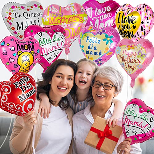ZHBDMGK Mother Day Foil Balloons 24Pcs Premium Happy Mothers Day Balloons Large Size Best Mom Day Heart Balloons for Mothers Day Party Birthday Decorations Supplies - Image 5