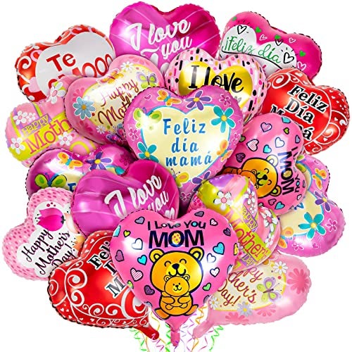 ZHBDMGK Mother Day Foil Balloons 24Pcs Premium Happy Mothers Day Balloons Large Size Best Mom Day Heart Balloons for Mothers Day Party Birthday Decorations Supplies - Image 1