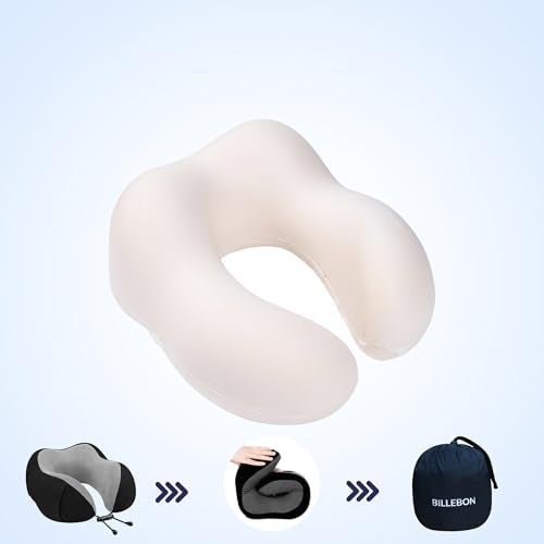 Billebon Neck Pillow for Travel – Comfortable Memory Foam Support, U-Shape Ergonomic Design, Portable for Flight Journeys, Lightweight Compact Build, Soft Washable Cover (Black with Eye Mask) - Image 3