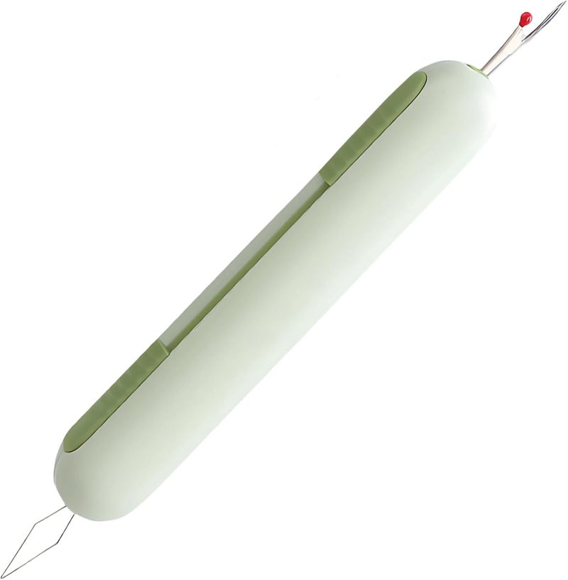 Quick Threading Sewing Tool, Green 2-in-1 Needle Threader with Seam Ripper, Stainless Steel, Ideal for Users, 4.1 x 0.7 in - Image 1
