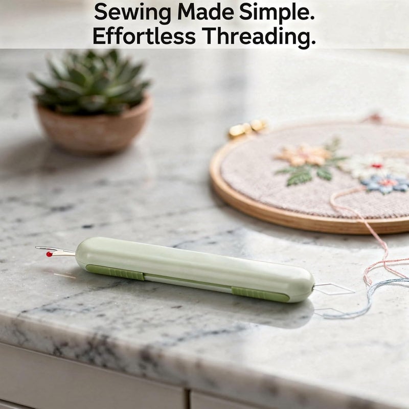 Quick Threading Sewing Tool, Green 2-in-1 Needle Threader with Seam Ripper, Stainless Steel, Ideal for Users, 4.1 x 0.7 in - Image 3