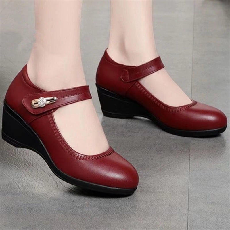 Round Head Platform Bottom Mother Shoes 2022 Autumn New Waterproof Platform Thick Bottom Middle-Aged And Elderly Plus Size Non-Slip Wedge Shoes - Image 5