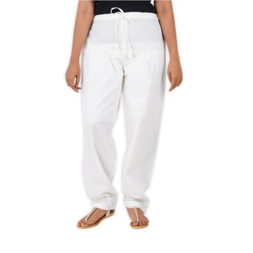 Happy Bunny Cotton Salwar Pant for Women, Modern Semi Patiala Ethnic Trousers with Drawstring, Comfortable Office Home Wear Ladies Pants (LG, Off White) - Image 1
