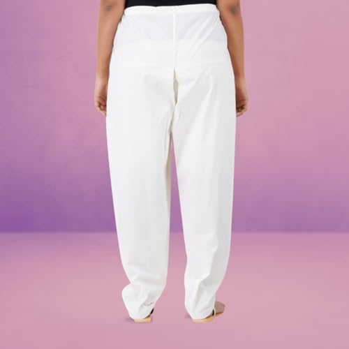 Happy Bunny Cotton Salwar Pant for Women, Modern Semi Patiala Ethnic Trousers with Drawstring, Comfortable Office Home Wear Ladies Pants (LG, Off White) - Image 5