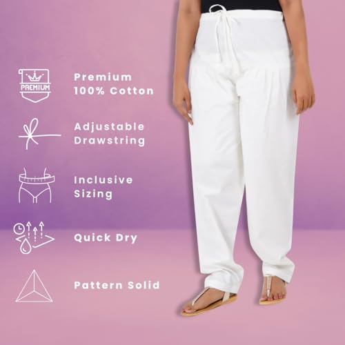 Happy Bunny Cotton Salwar Pant for Women, Modern Semi Patiala Ethnic Trousers with Drawstring, Comfortable Office Home Wear Ladies Pants (LG, Off White) - Image 2
