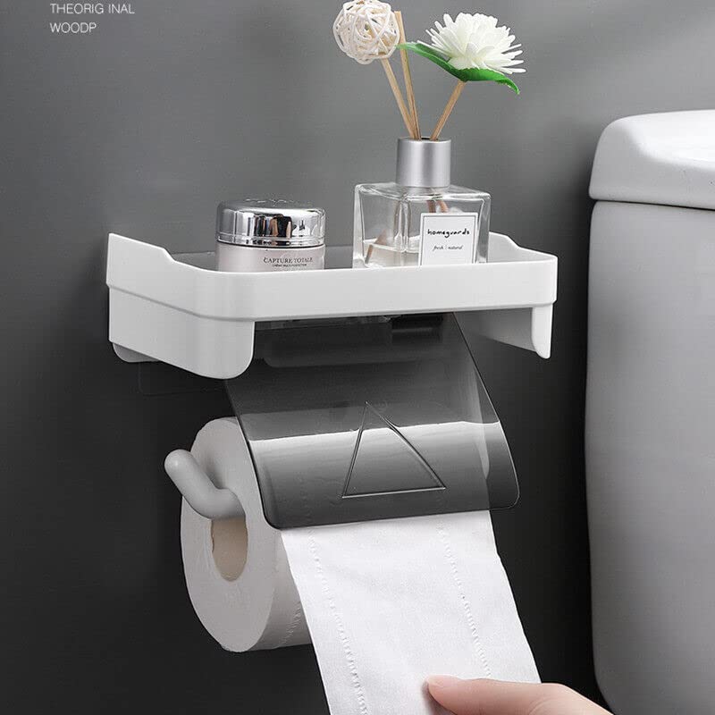 FYCAN FYCAN Toilet Paper Holder NailFree NonMarking Sticker Mobile Phone Shelf WallMounted Rolled Paper Tissue Box with LargeCapacity Waterproof Baffle for Bathroom_ Grey  - Image 2