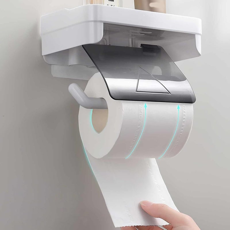 FYCAN FYCAN Toilet Paper Holder NailFree NonMarking Sticker Mobile Phone Shelf WallMounted Rolled Paper Tissue Box with LargeCapacity Waterproof Baffle for Bathroom_ Grey  - Image 5