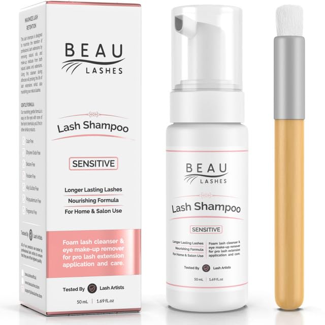 beau lashes Eyelash Extension Foam Cleanser Shampoo Brush 150ml Oil Free Sensitive Paraben Sulfate Free EyelidLash Foaming Wash Cleaner To Remove Makeup Mascara Ideal For Salons And Home Care