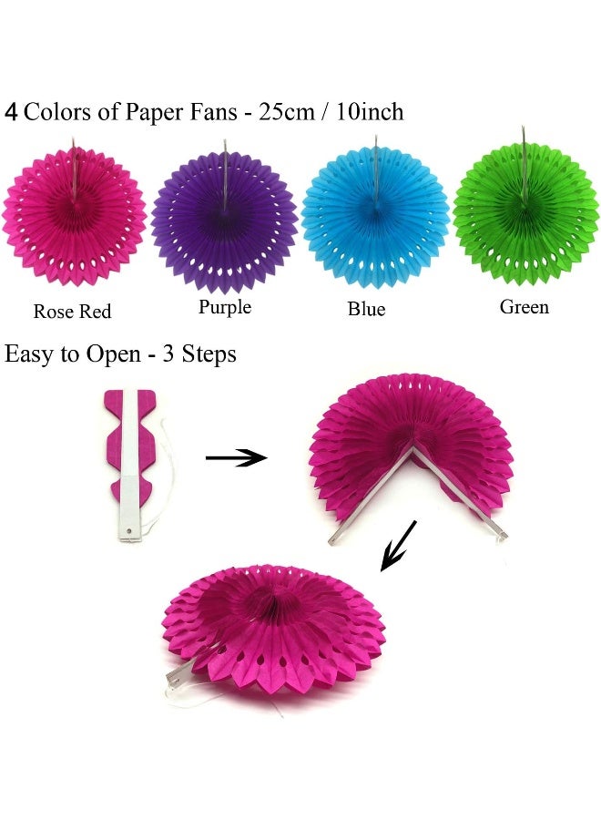 ZERODECO ZERODECO Birthday Decoration Set  Happy Birthday Banner Bunting with 4 Paper Fans Tissue 6 Paper Pom Poms Flower 10 Hanging Swirl and 20 Balloon for Birthday Party Decorations - Multicoloured  - Image 3