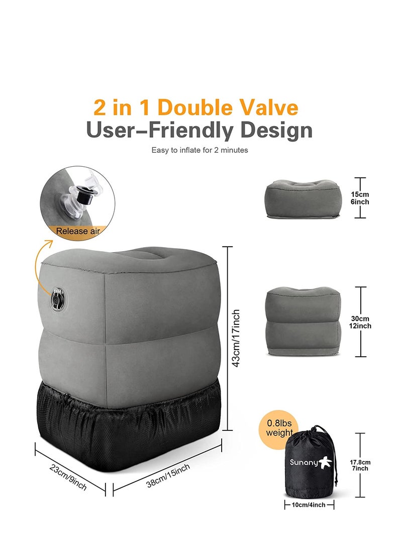 Inflatable Foot Rest Pillow for Travel Kids/ Adults Airplane Travel Pillow-Adjustable Height Cushions for Kids to Sleep While Traveling Suitable for Office Home and Any Travel Dark Grey - Image 4