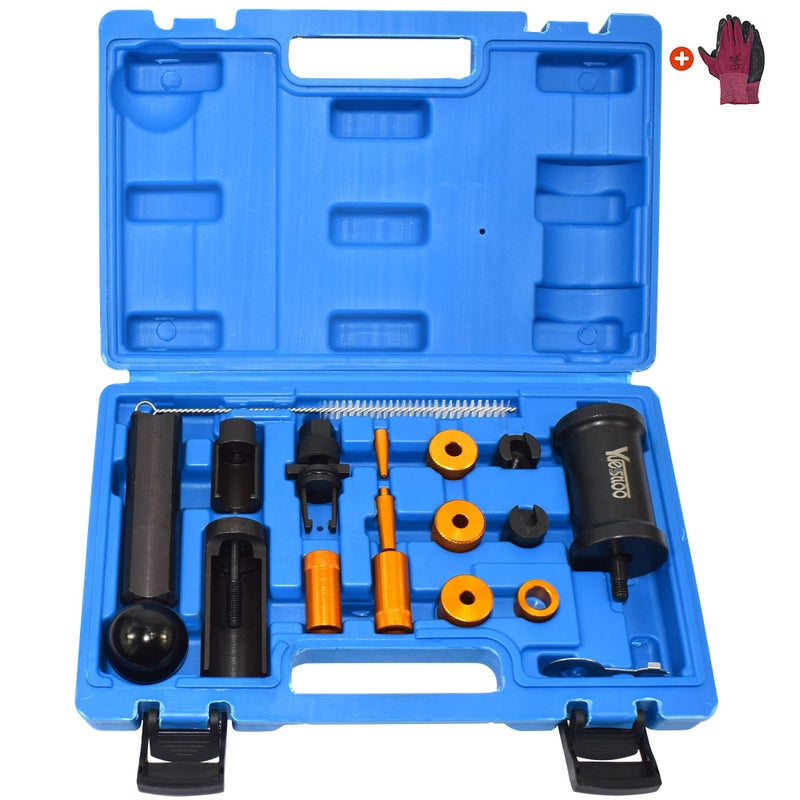 Yuesstloo Fuel Injector Puller Removal Installer Kit Compatible with Audi VW Skoda Seat 14 16 18 20 27 30 32 36 V6 42 V8 FSI TSI Petrol Engines with Carrying Case Gloves