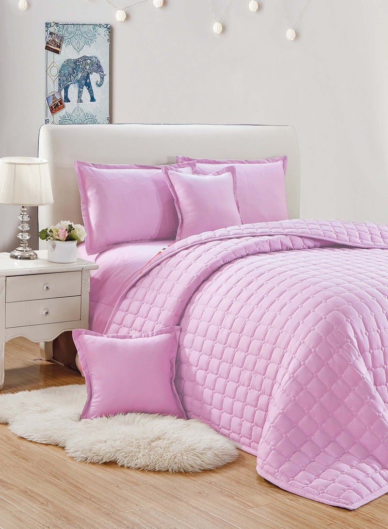 Sleep Night Compressed Comforter Set, Solid Color 6 Pieces, King Size 220 X 240Cm, Reversible Bedding Set for All Seasons, Double Side Quilt Stitching, Pink - Image 4