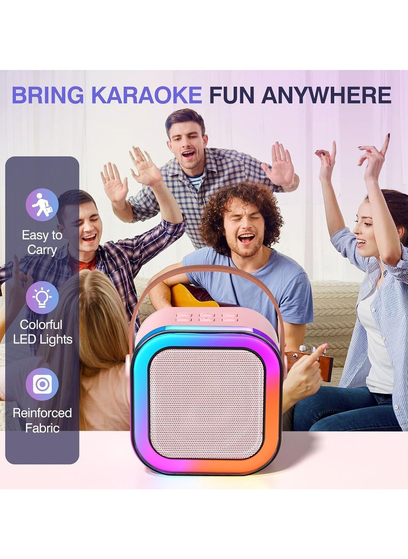 FLOWING Mini Karaoke Machine for Kids Adults, Portable Bluetooth Karaoke Speaker with 2 Wireless Mics and LED Color Lights,Karaoke Gifts for Girls and Boys Birthday Home Party(Pink)  - Image 2