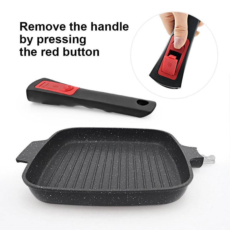 RANX INGST Griddle Pan with Lid, 10 Inch Cast Aluminium Non Stick Grill Pan with Detachable Handle for Induction Hob, Black - Image 3