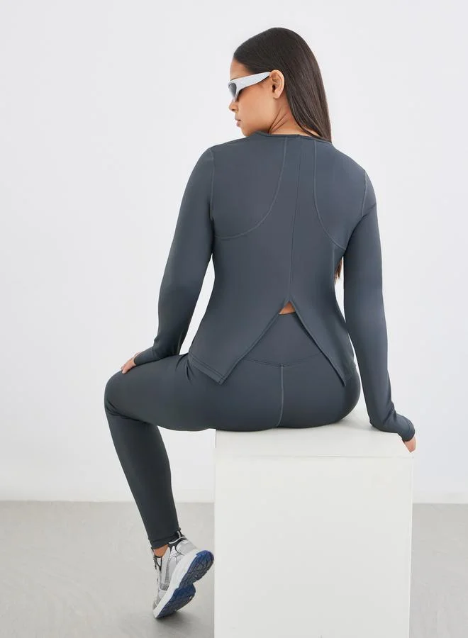 Styli Styli Back Split Hem Detail Top and Leggings Set