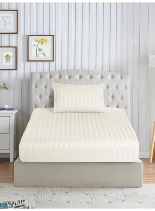 Donetella Premium 2 Piece – 120×200 cm Twin Striped Fitted Sheet, and 35 cm Deep Pocket, Secure All-Around Elastic Fit, No Excess Fabric.