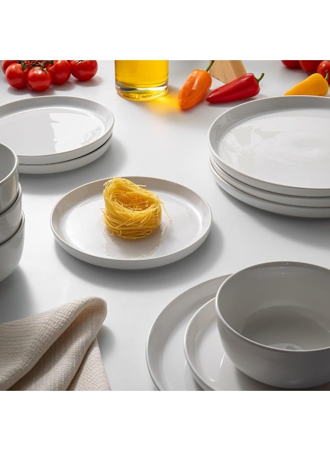 Lefonte Dinnerware Sets Fine Porcelain Dinnerware Sets Plates and Bowls Sets Dishes 12Piece Service for 4 Soft White - Image 2