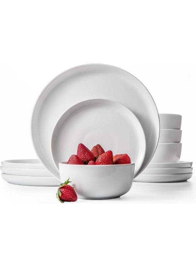 Lefonte Dinnerware Sets Fine Porcelain Dinnerware Sets Plates and Bowls Sets Dishes 12Piece Service for 4 Soft White - Image 1