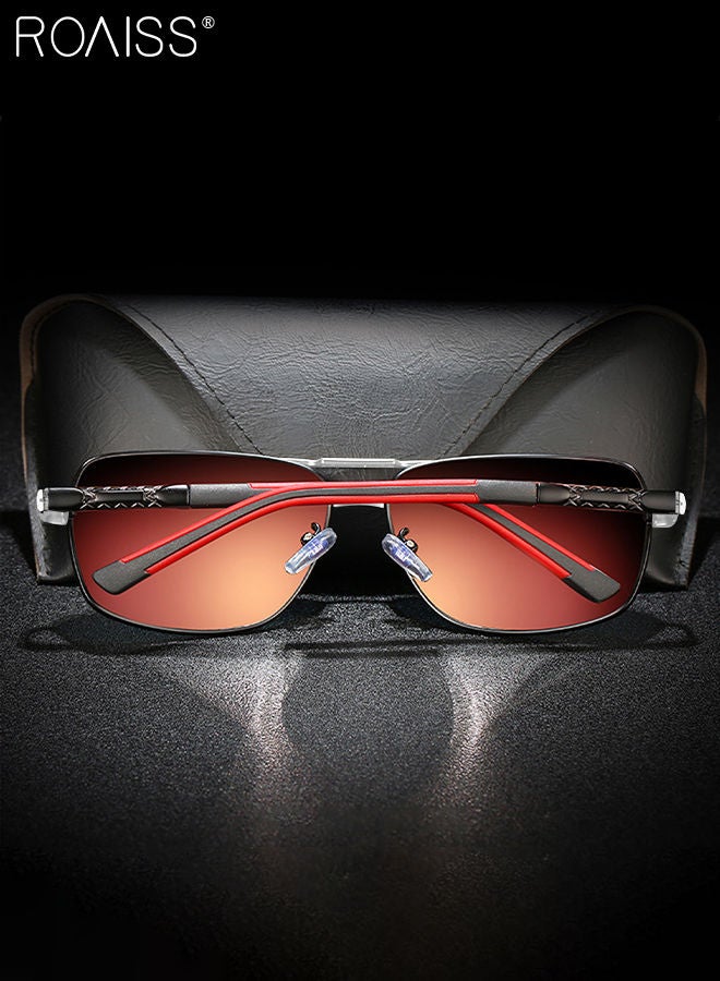 roaiss Men's Polarized Rectangular Sunglasses, UV400 Protection Sun Glasses with Metal Frame, Fashion Anti-Glare Sunglasses for Men Driving, Fishing, Traveling, Red, 65mm  - Image 5